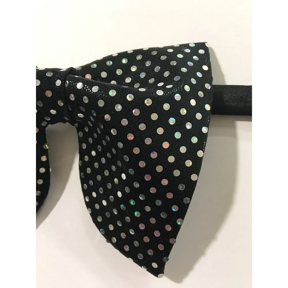 Handmade‎ Oversized Black Sparkle Bow tie Vintage style 70s Wedding Prom Gift